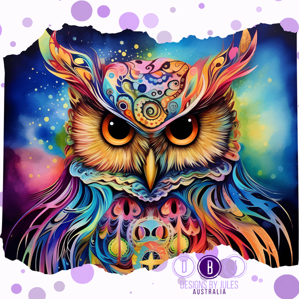 Rainbow Water Colour Owl