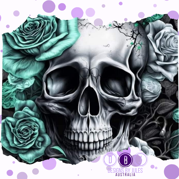 Teal Rose Skull