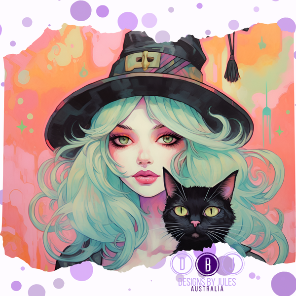 Green Haired Witch with Familiar