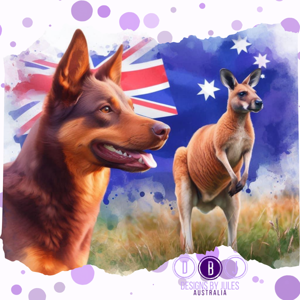 CattleDog and Roo with the Flag